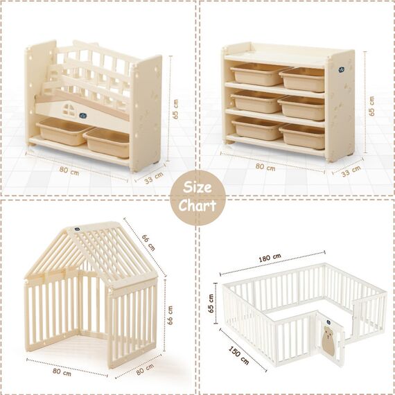 Little Story Portable Playpen With Bookshelf, Toy Storage And Play House, 65 image