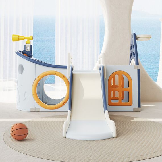 Little Story Boat House Activity Slide With Basketball Ring, Ball, Toy Storage And Telescope Role Play Game, 24 image