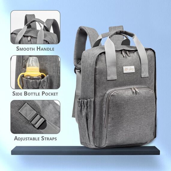 Little Story Stylish Diaper Travel Backpack 14L With Changing Pad Grey, 30 image