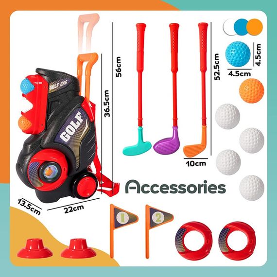 Little Story Kids Golf Kit With Mobility Cart 3 Clubs 6 Balls Practice Holes And Flags 3+ Years, 27 image