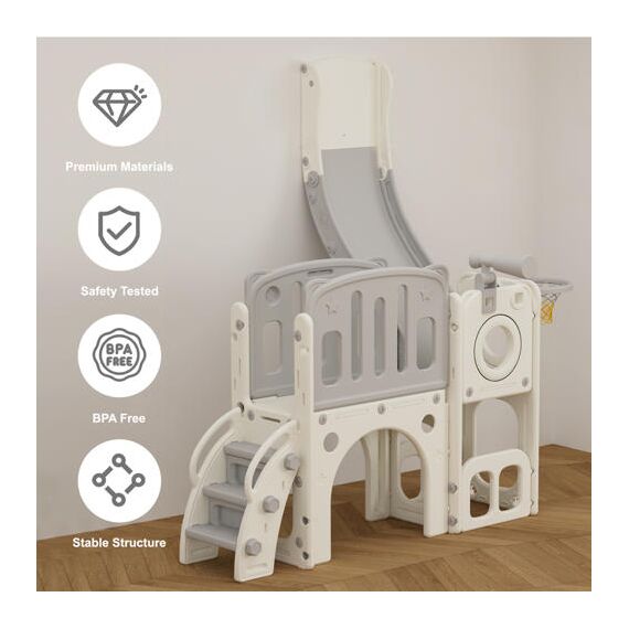 Little Story Play House With Activity Slide, Basketball Ring, Ball And Toy Storage, 22 image