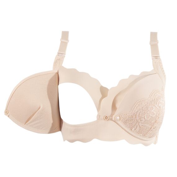 Okus Elegant Seamless Maternity & Nursing Bra, Color: Beige, Maternity Size: S, 4 image