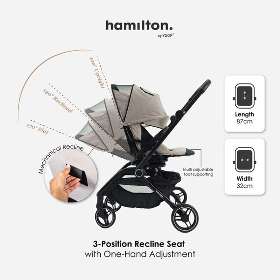 Hamilton by Yoop T1 Buggy 360° Rotating Seat MagicFold Technology Lightweight Folding Stroller, Color: Kaki, 3 image