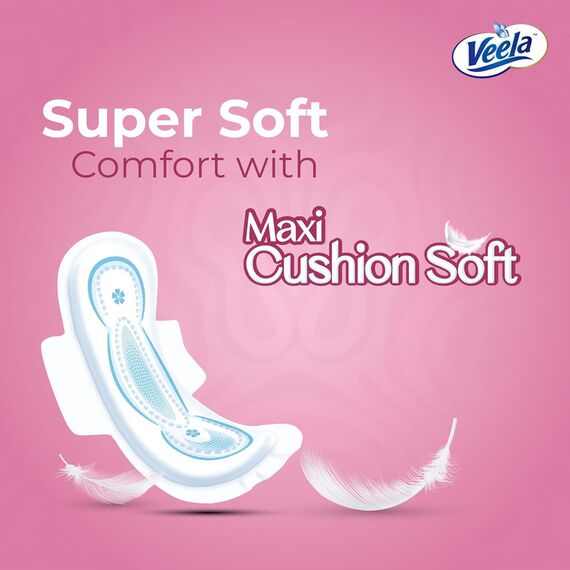 Veela Cushion Soft Maxi Pads for Women Heavy Flow Feminine Hygiene Pads Regular 12 Count