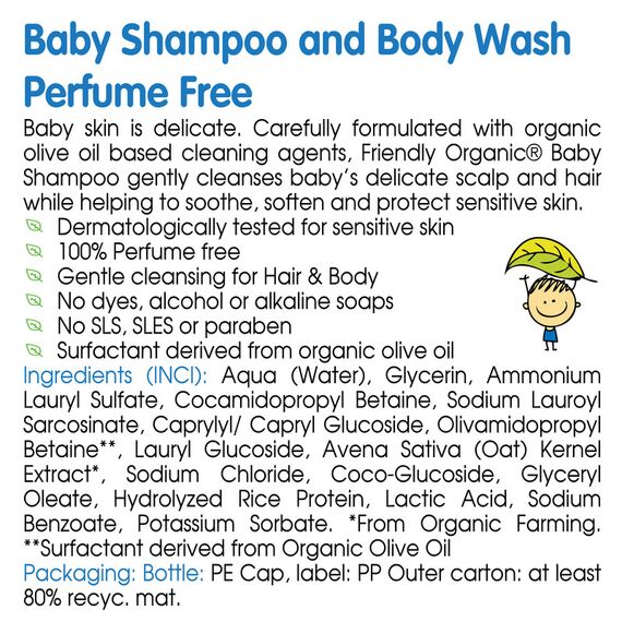 Friendly Organic 400ml Perfume Free Baby Shampoo & Body Wash - Clear, 5 image