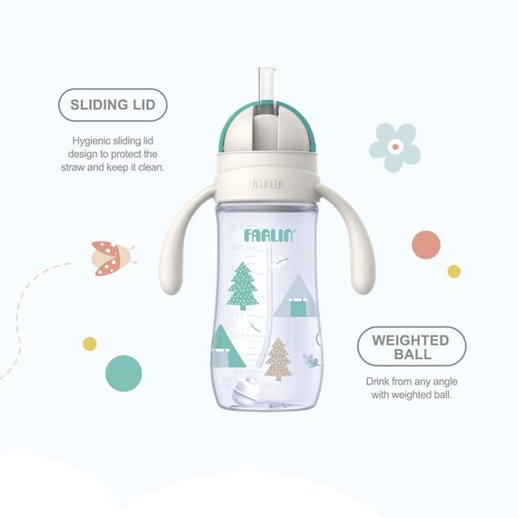 Farlin Grow With Colors PP Wide Neck Drinking Cup with Handle 270ml 6M+ Sliding Lid, Color: yellow, 3 image