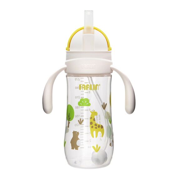 Farlin Grow With Colors PP Wide Neck Drinking Cup with Handle 270ml 6M+ Sliding Lid, Color: yellow