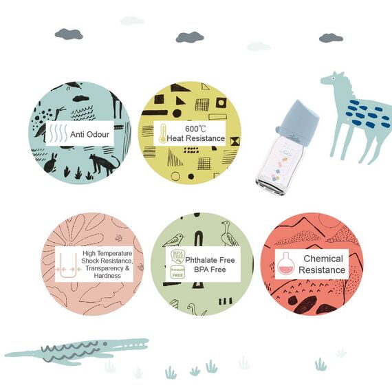 Farlin Heat Resistant α-33 Glass Wide Neck Feeding Bottle 160ml Heart - Blue, 3 image