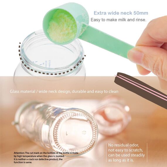 Farlin Heat Resistant α-33 Glass Wide Neck Feeding Bottle 160ml Heart - Blue, 6 image