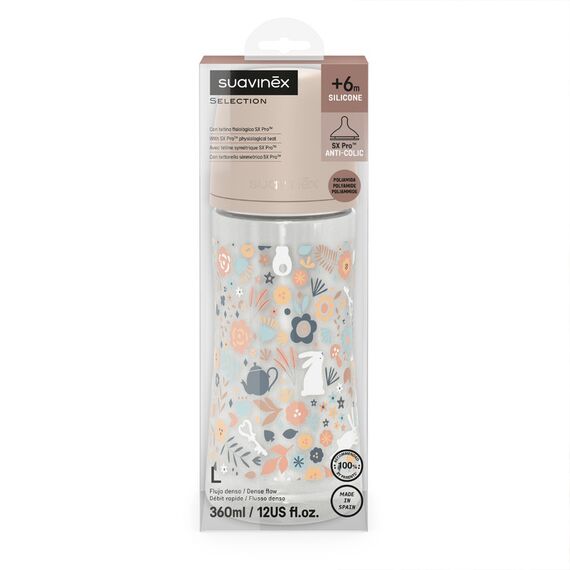 Suavinex Wonderland Polyamide Baby Bottle with Dense Flow Physiological Teat 360ml 6+ Months, Color: pink, 2 image