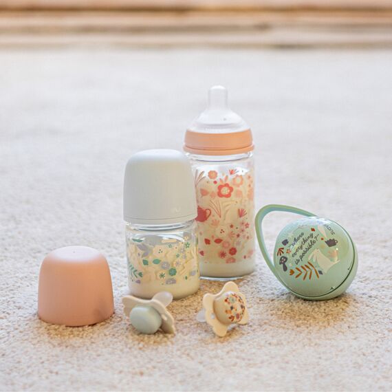 Suavinex Wonderland Glass Baby Bottle with Slow Flow Physiological Teat 120ml 0+ Months, Color: Blue, 4 image