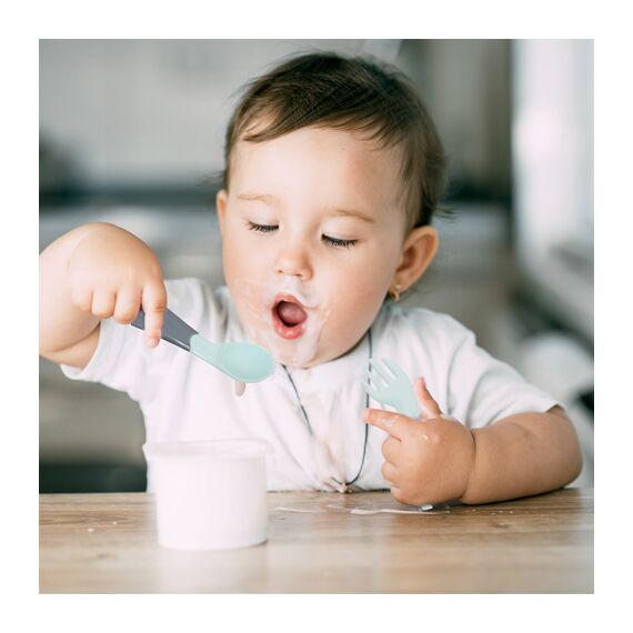 Babyjem Plastic Angled Fork & Spoon Set 6+ Months, Color: Green, 3 image