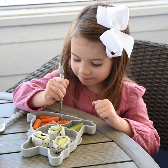 Melii Divided Silicone Suction Plate, Color: Grey, 3 image