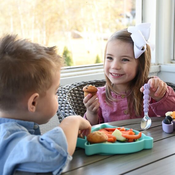 Melii Divided Silicone Suction Plate, Color: Turquoise, 4 image