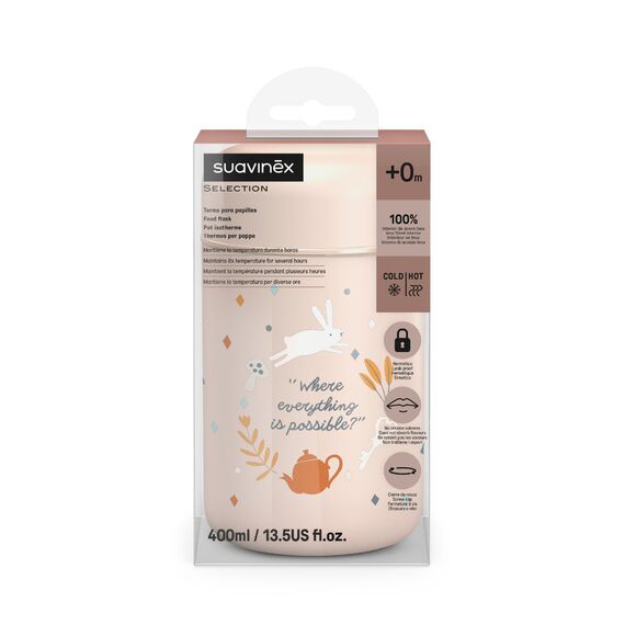 Suavinex Baby Food Thermos Flask for Hot & Cold Foods 100% Stainless Steel with Airtight Seal Portable Travel Baby Bottle & Food Warmer 0M+ 400ml, Color: pink, 2 image