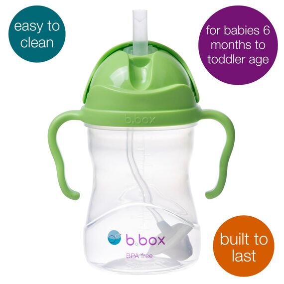 b.box Sippy Cup | Drink from Any Angle | Fliptop, Weighted Straw, Leak Proof & Easy Grip | From 6m+ | 240ml, Color: Green