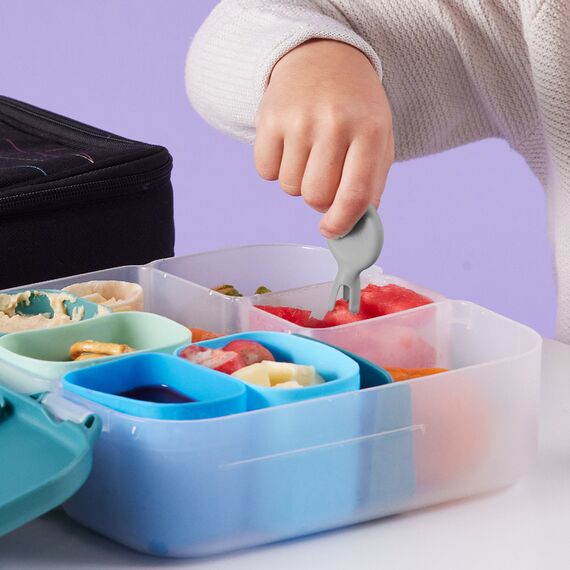 b.box Mini Flork 3 Pack Toddler Training Utensil Set - Pastel Sage/Silver/Pink, 6 image