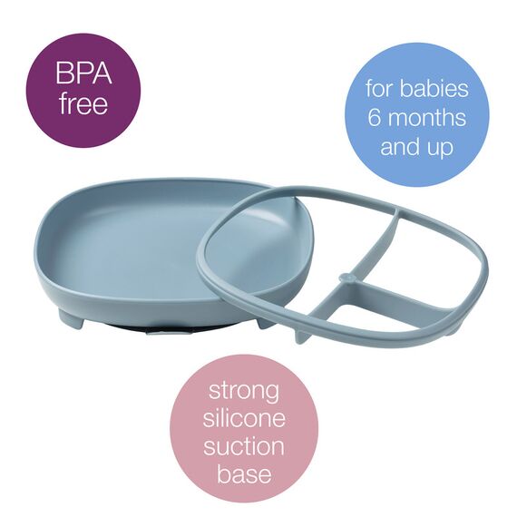 b.box 2 in 1 Suction Plate with Removable Divider, Color: Ocean