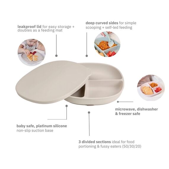 b.box Silicone Suction Plate with Lid , Color: Latte