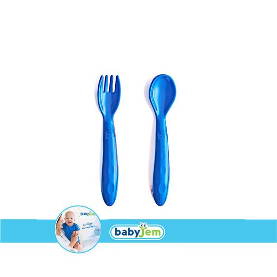 Babyjem Baby Spoon and Fork Set 12+ Months, Color: Blue, 2 image