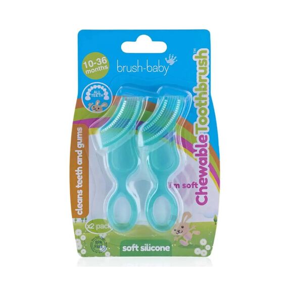 Brush-Baby Chewable Toothbrush Double Pack for Babies - Teal