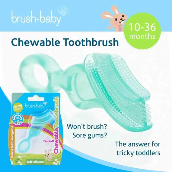 Brush-Baby Chewable Toothbrush Double Pack for Babies - Teal, 2 image