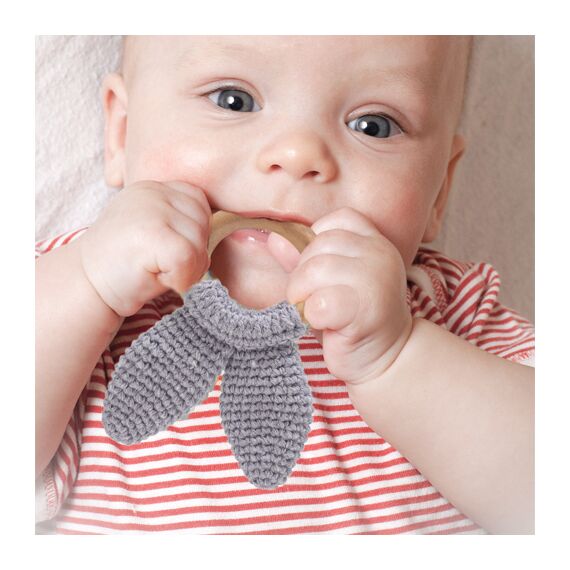 Babyjem Amigurumi Wooden Ring Teether for Baby 4+ Months, Color: yellow