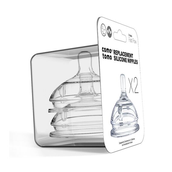 Comotomo Natural Teat Silicone Nipples Fast Flow Set 2 Pcs - Transparent