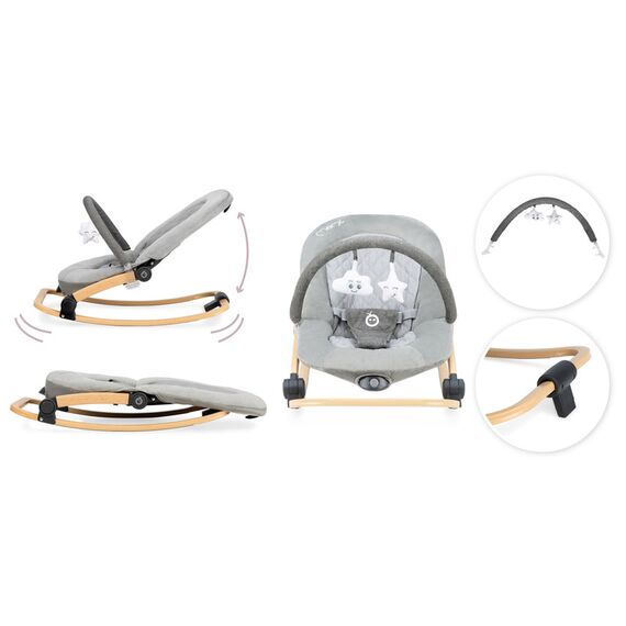 MoMi Lumiwood Baby Bouncer - Grey, 5 image