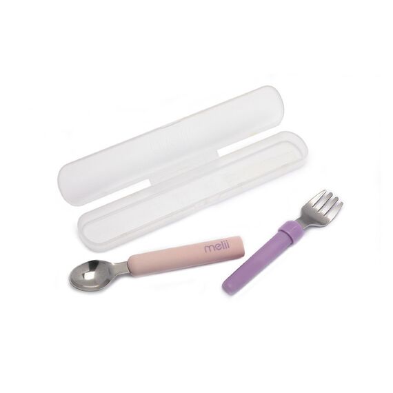 Melii Detachable Spoon & Fork with Carrying Case, Color: Pink & Purple, 4 image