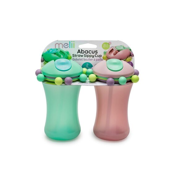 Melii Abacus Straw Sippy Cup 340 ml 2 Pcs, Color: Pink & Green