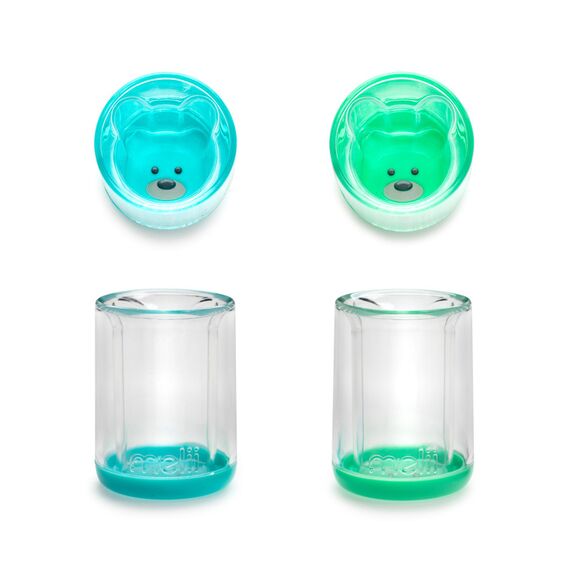 Melii Double Walled Bear Plastic Cup 145 ml 2 Pcs, Color: Turquoise & Green, 2 image