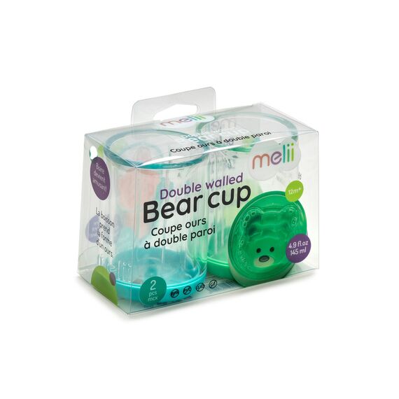 Melii Double Walled Bear Plastic Cup 145 ml 2 Pcs, Color: Turquoise & Green, 6 image