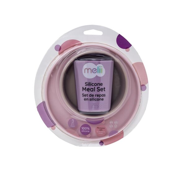 Melii Silicone Meal Set Plate Bowl & Cup 3 Pcs, Color: Purple