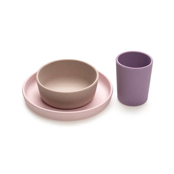 Melii Silicone Meal Set Plate Bowl & Cup 3 Pcs, Color: Purple, 3 image