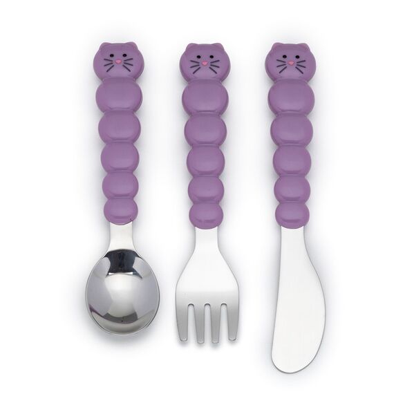 Melii Utensil Set Cat & Bulldog 6 Pcs, Color: Purple & Grey, 4 image