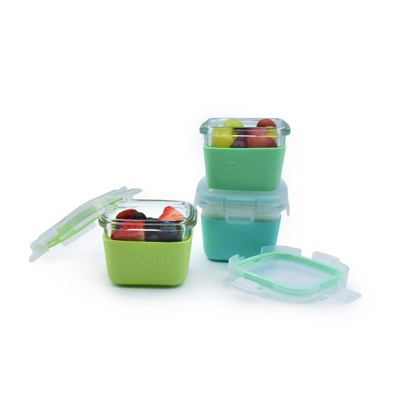 Melii Glass Food Storage Containers with Silicone Sleeve 160 ml 3 Pcs, Color: Green, Mint,Turquoise, 3 image