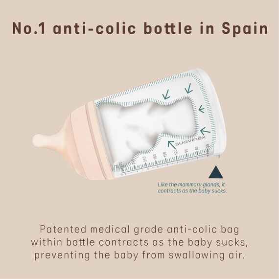 Suavinex Zero Zero Anti-Colic Baby Bottle Adaptable Flow 180 ml 2 Pcs, Color: Fair, 4 image