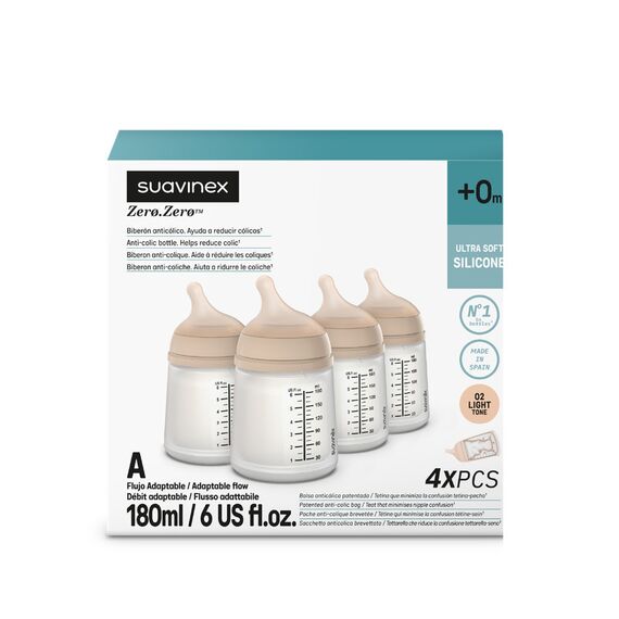 Suavinex Zero Zero Anti-Colic Baby Bottle 180 ml 4 Pcs, Color: Light, 2 image