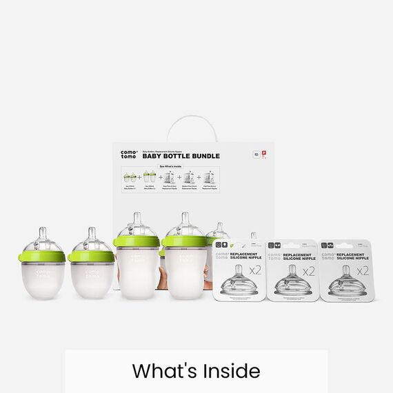 Comotomo Baby Bottle Bundle Set, Color: Green & White