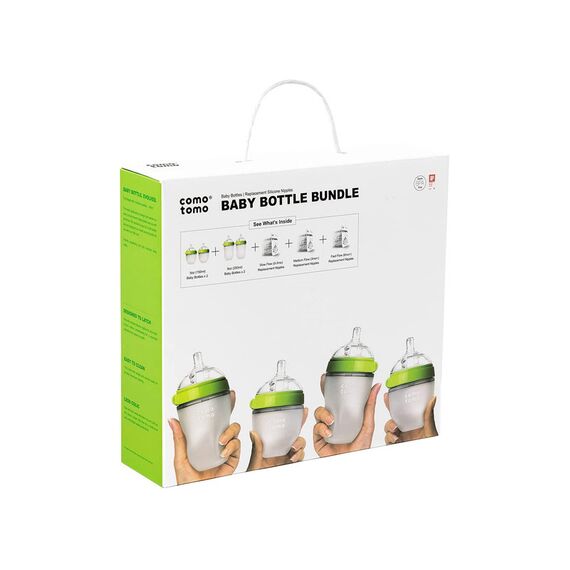 Comotomo Baby Bottle Bundle Set, Color: Green & White, 2 image