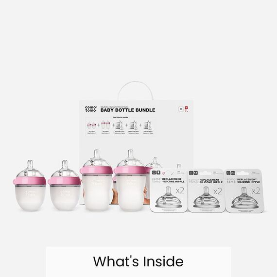 Comotomo Baby Bottle Bundle Set, Color: Pink & White