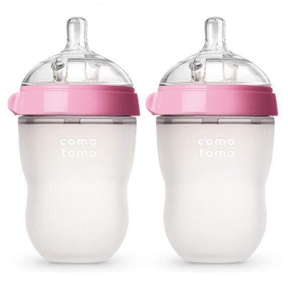 Comotomo Natural Feel Baby Bottle 250 ml 2 Pcs, Color: Pink & White