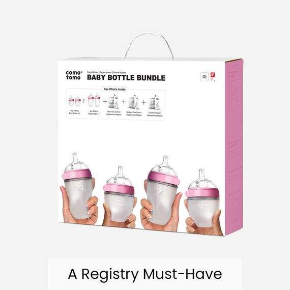 Comotomo Baby Bottle Bundle Set, Color: Pink & White, 5 image