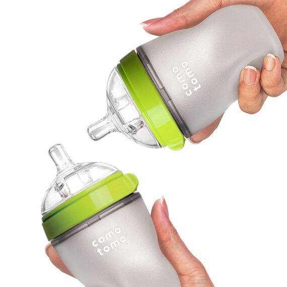 Comotomo Baby Bottle Bundle Set, Color: Green & White, 6 image