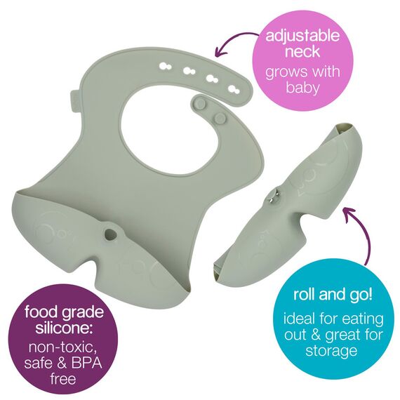 B.Box Silicone Bib with Stay Open Catcher, Color: Mint Green, 2 image