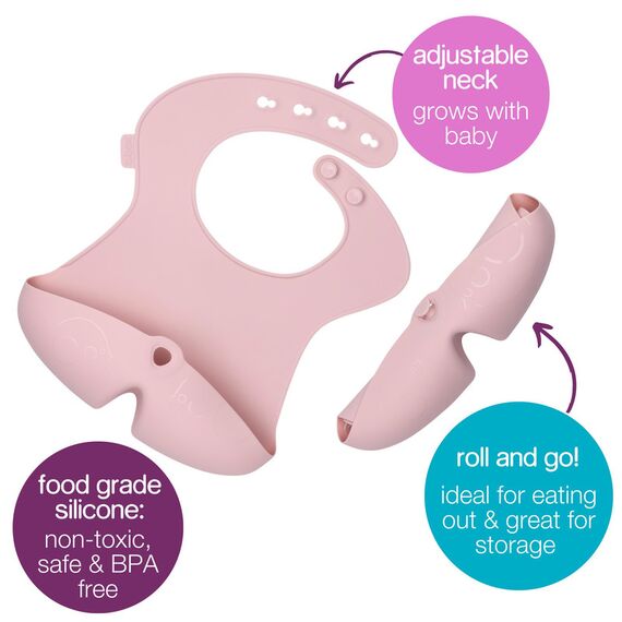 B.Box Silicone Bib with Stay Open Catcher, Color: Blush, 2 image