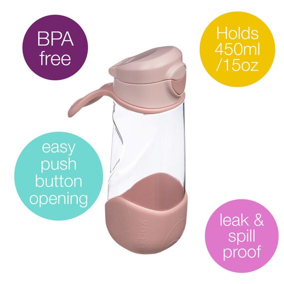 B.Box 450ml Sports Spout Bottle, Color: Blush Crush, 2 image