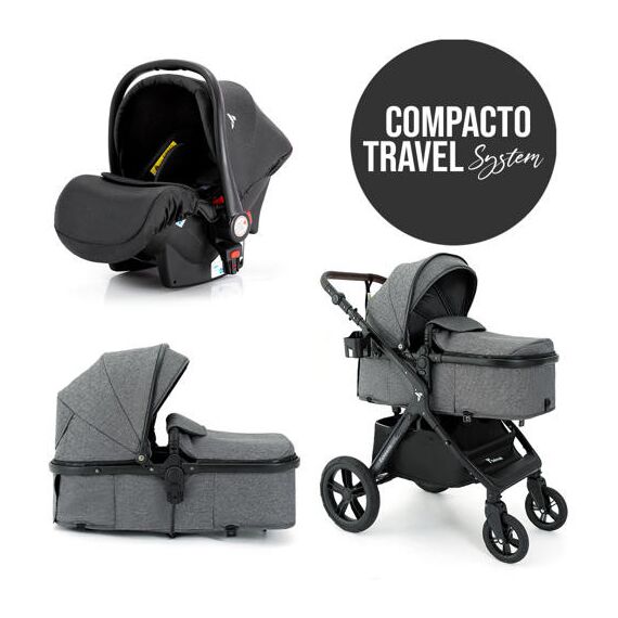Teknum Compacto 3In1 Baby Stroller Travel System With Carrycot And Infant Car Seat 0-3 Years, Color: Grey