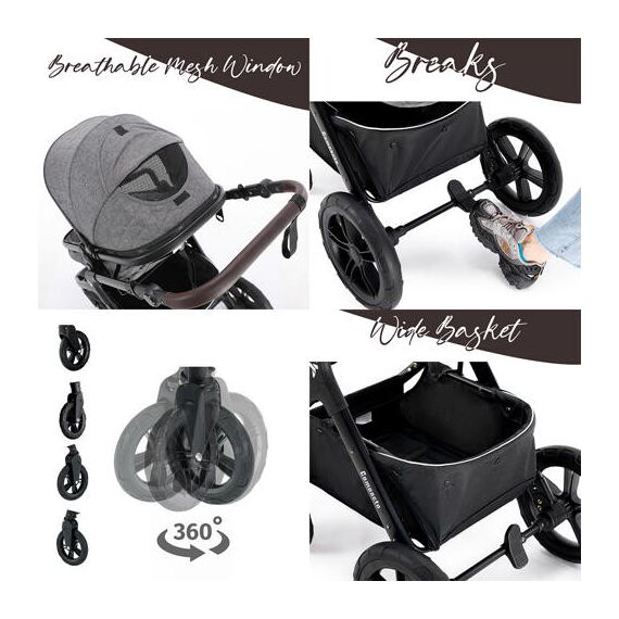 Teknum Compacto 3In1 Baby Stroller Travel System With Carrycot And Infant Car Seat 0-3 Years, Color: Grey, 12 image